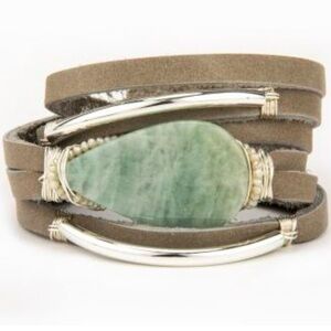 Taylor & Tessier Leather Wrap Bracelet with Aquamarine Stone